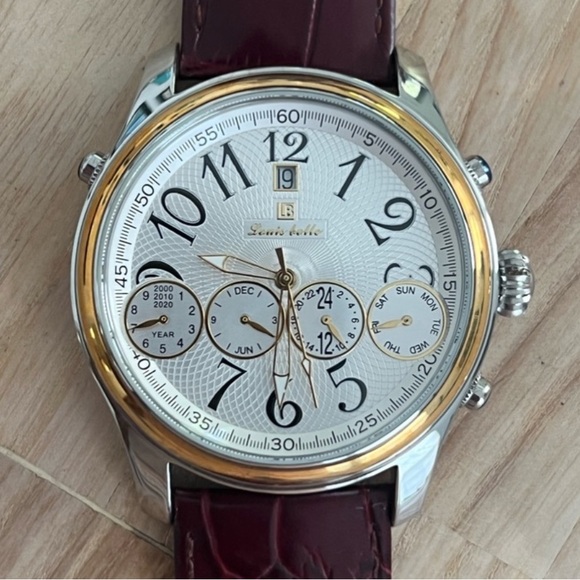 Louis Bolle Men's Automatic Chronograph Style Silver Dial Two-Tone Case Leather